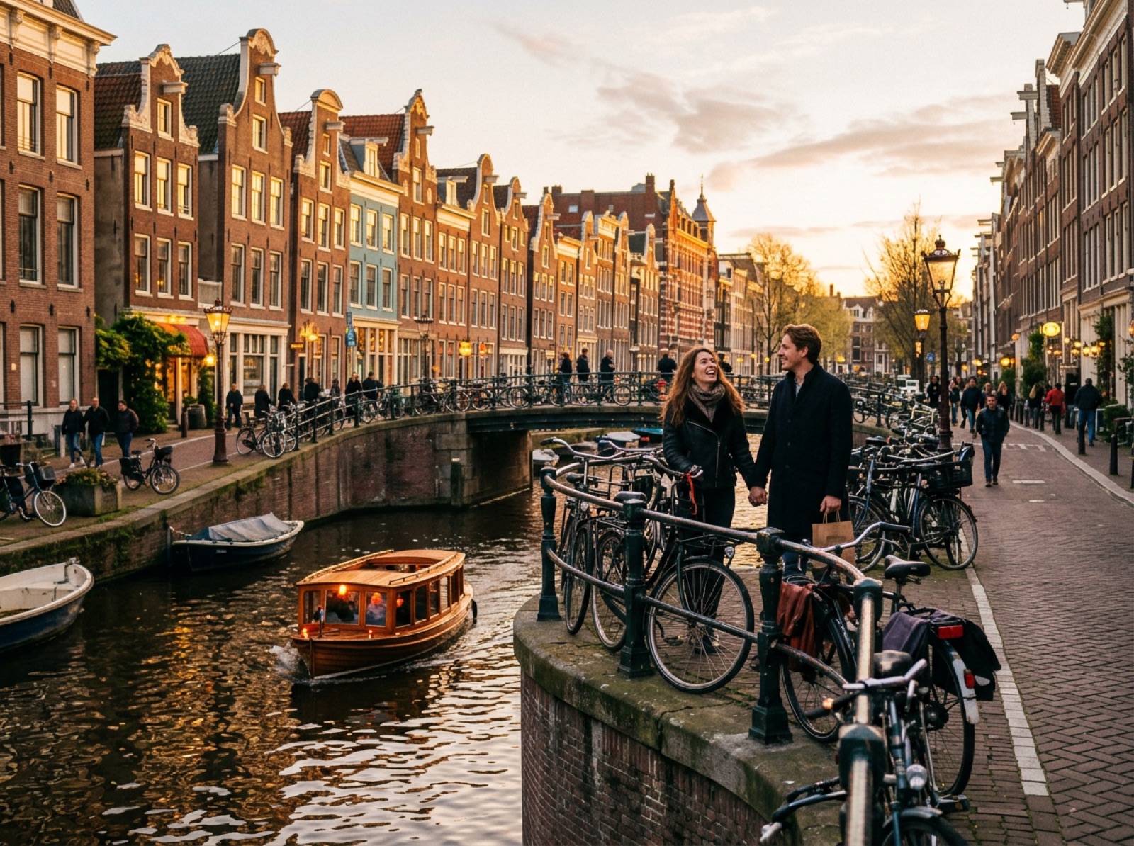 Amsterdamse gracht bij avondlicht