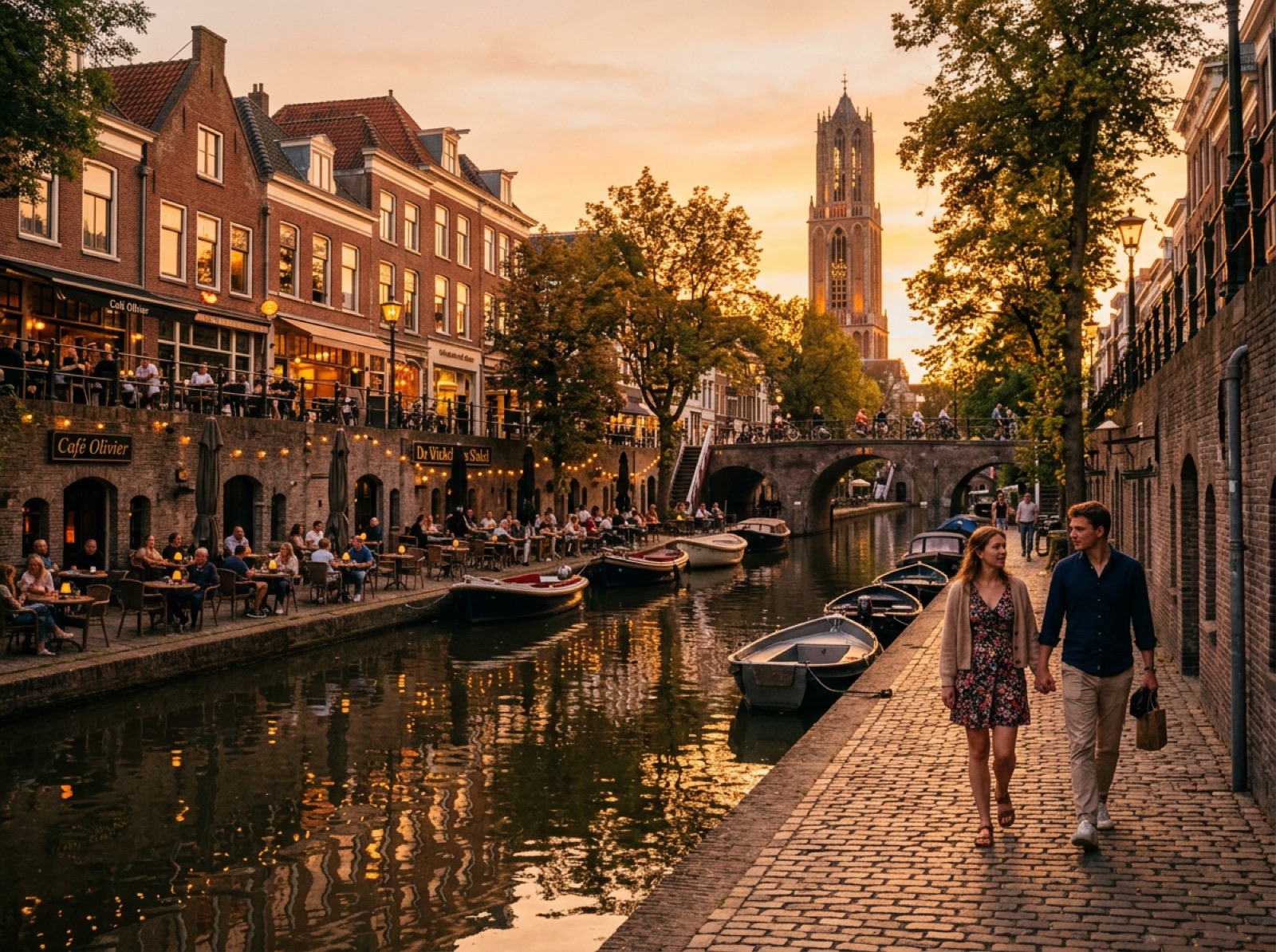 Utrecht, Oudegracht bij avondlicht